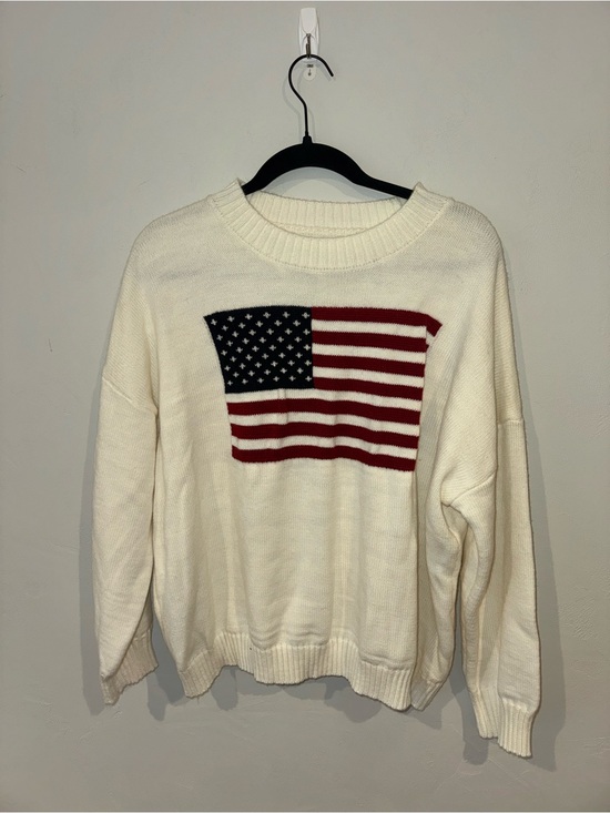 Sweaters - Women’s Cream Knit Sweater with American Flag
